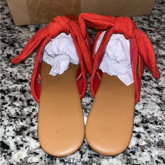 NEW Red Pointed Toe Flat Mules Bowknot Slip on Woven Crisscross Low Heel Sz 6.5 - Picture 8 of 10